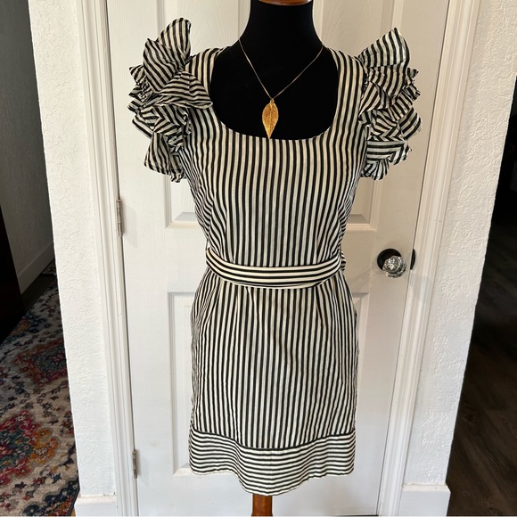 French Connection Striped Dress with Statement Sleeves | Size 2 - Picture 2 of 7